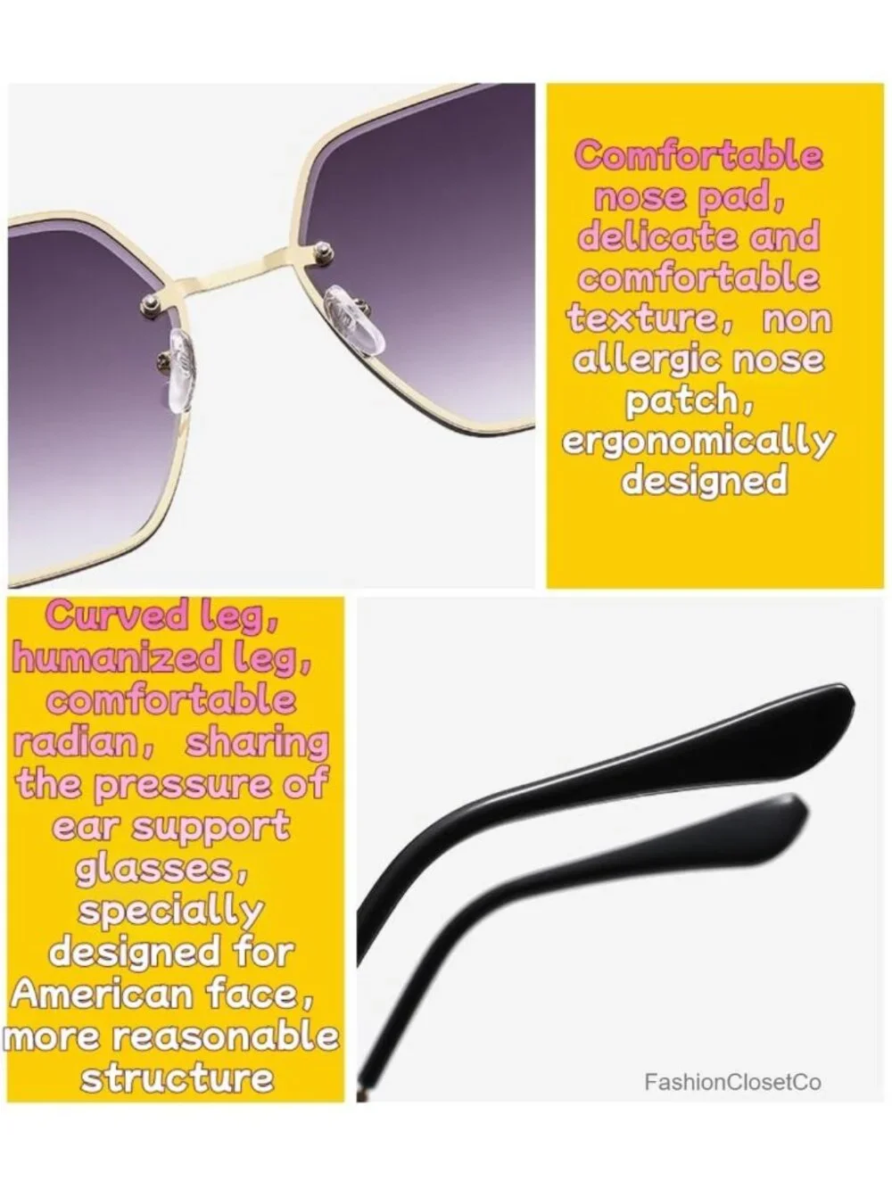 Frameless Square Sunglasses UV400 Gradient Lens Lightweight for Women Driving